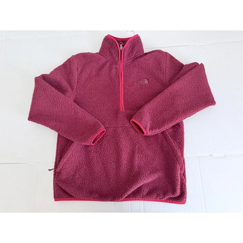 The North Face Mens Sherpa Fleece Quarter Zip Pullover Burgundy Red Medium